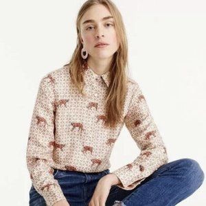 136. J. Crew Collection Silk Twill Button-up Shirt In Roaming Tiger 8